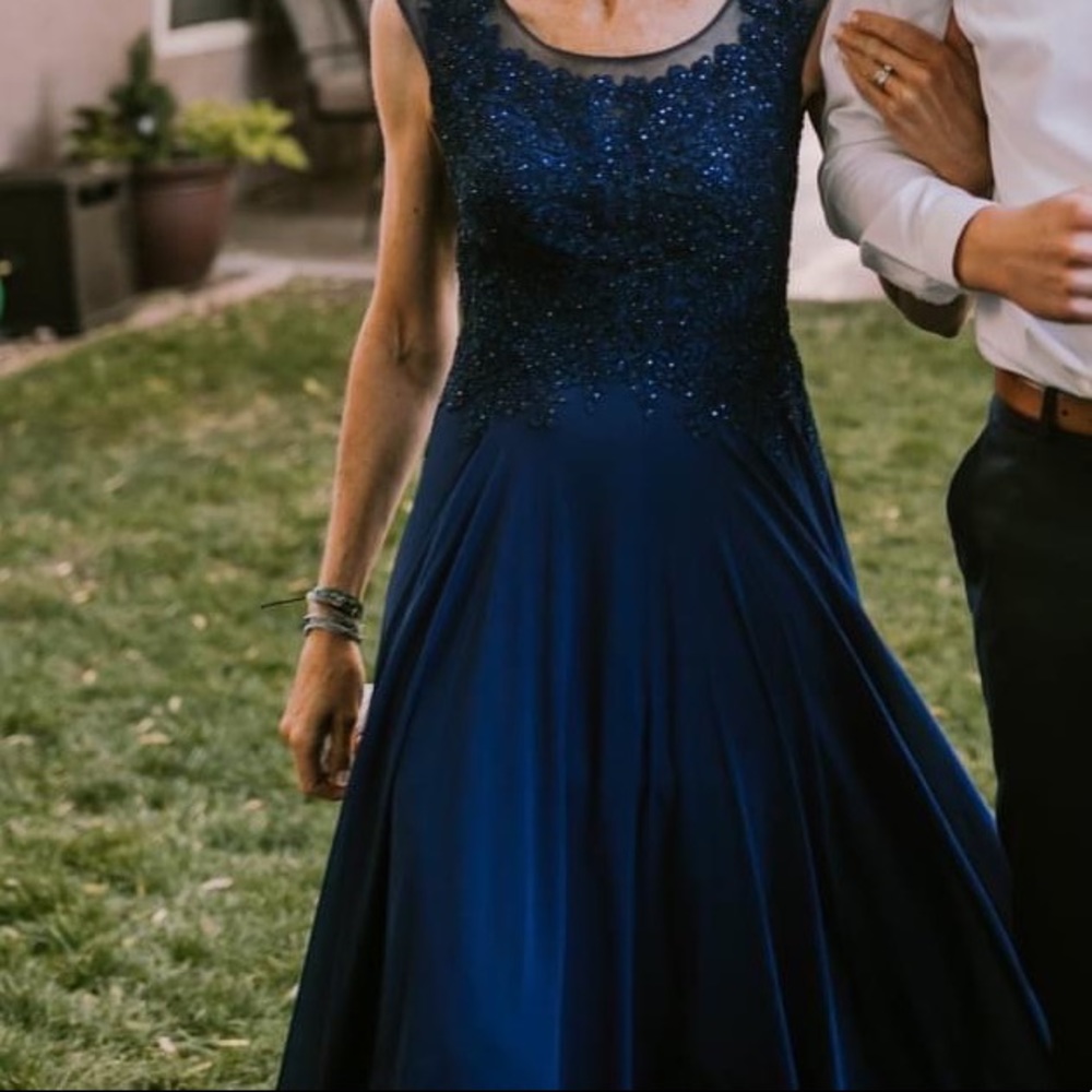 David’s Bridal Size 2 Navy Embroidered Dress